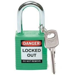 SFTY PADLOCK STEEL 38MM SHA GREEN 6/PAC BRADY